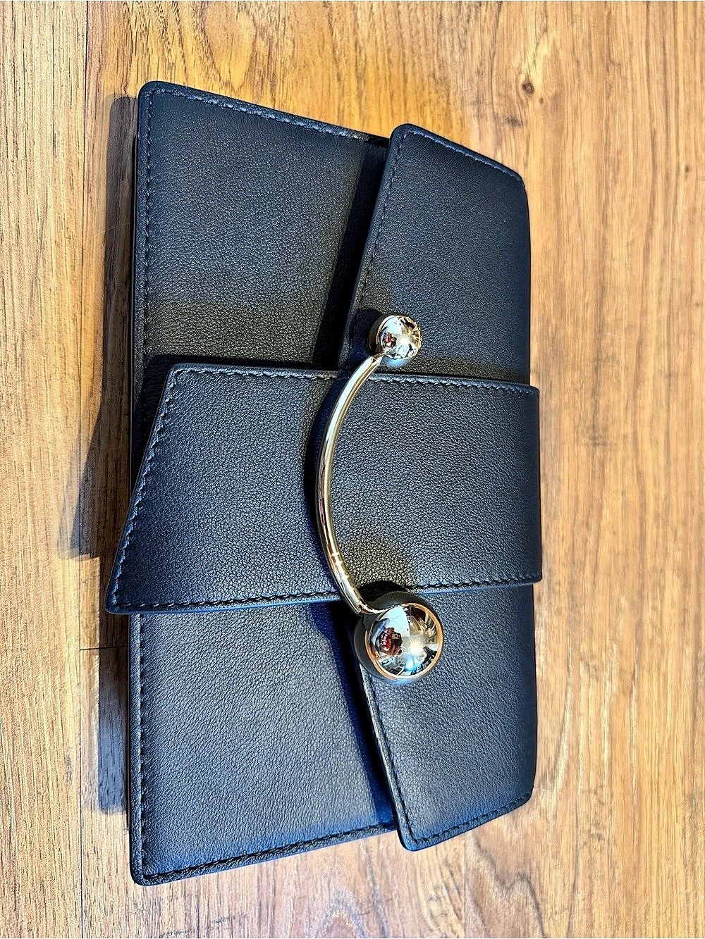 Strathberry crescent on a chain Handbag Black Clutch Crossbody with Gold Accent - Picture 3 of 8